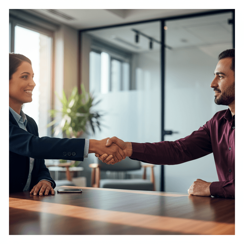 Partnership handshake between recruiter and healthcare client
