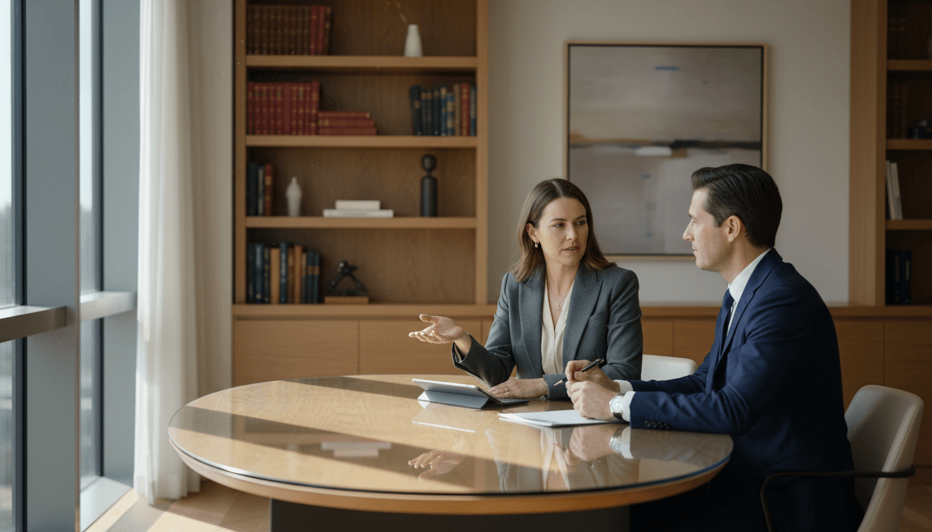Healthcare recruitment consultant engaged in client consultation